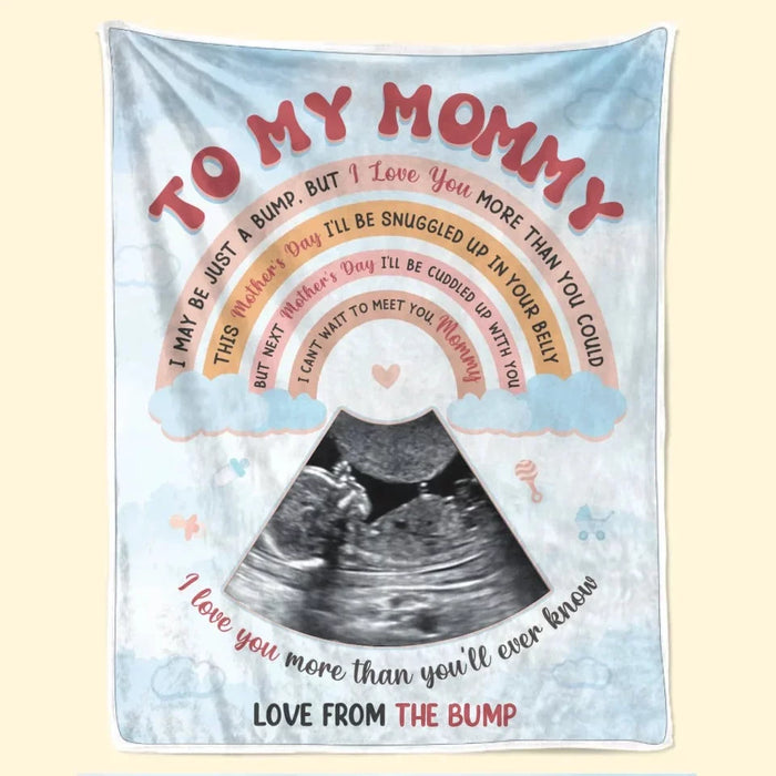 Custom Photo Tiny Bump, Huge Love - Customized Family Blanket - Perfect Gift for Mother’s Day, Baby Shower, or First-Time Moms
