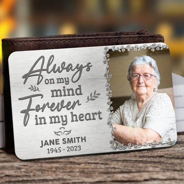 Forever in My Heart, Always With Me - Personalized Memorial Aluminum Wallet Card - A Meaningful Tribute for Family Members
