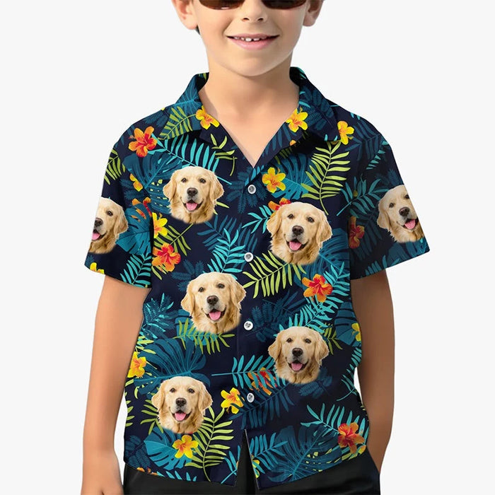 Custom Photo Kid Paradise Found - Custom Hawaiian Shirt with Dog &amp; Cat Design - Perfect Gift for Kids , Pet Lovers, Pet Owners