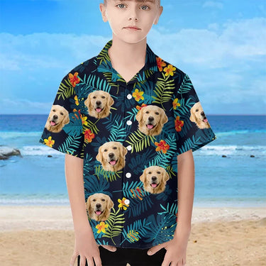 Custom Photo Kid Paradise Found - Custom Hawaiian Shirt with Dog &amp; Cat Design - Perfect Gift for Kids , Pet Lovers, Pet Owners