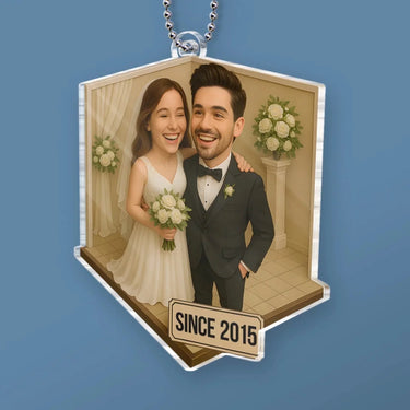 Custom Photo Love Never Gets Old - Personalized Couple Custom Car Ornament – Acrylic Shaped Design - Anniversary Gift For Husband and Wife, Couple