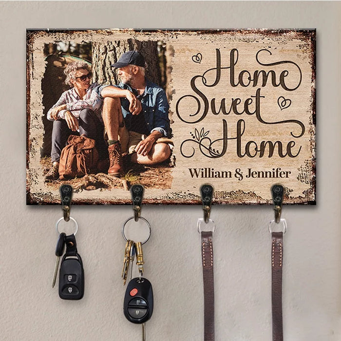 Custom Photo My Happy Place - Customized Family Home Décor Key Hanger and Key Holder - Gift For Family Members