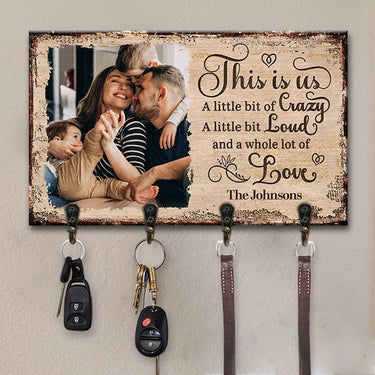 Custom Photo My Happy Place - Customized Family Home Décor Key Hanger and Key Holder - Gift For Family Members