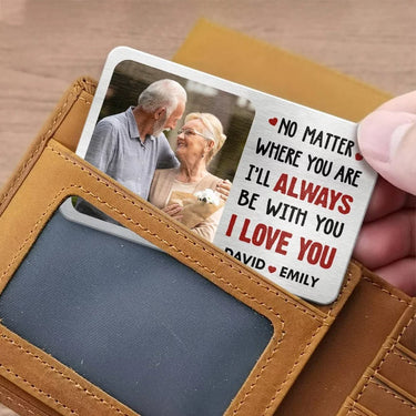 Custom Photo Wherever You Go, My Love Follows - Personalized Custom Aluminum Wallet Card for Couples - Perfect for Anniversaries &amp; Special Moments, Husband, Wife