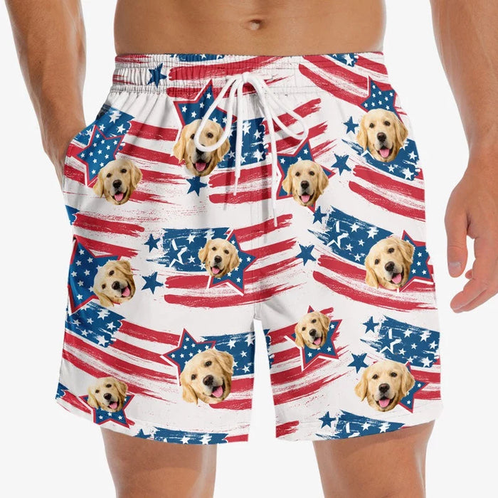 Custom Photo Red, White &amp; Bold – Customized Hawaiian Beach Shorts – Ideal Gift for 4th Of July, Birthday Gift For Pet Owners, Pet Lovers