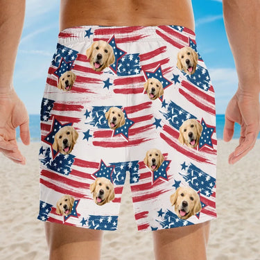 Custom Photo Red, White &amp; Bold – Customized Hawaiian Beach Shorts – Ideal Gift for 4th Of July, Birthday Gift For Pet Owners, Pet Lovers