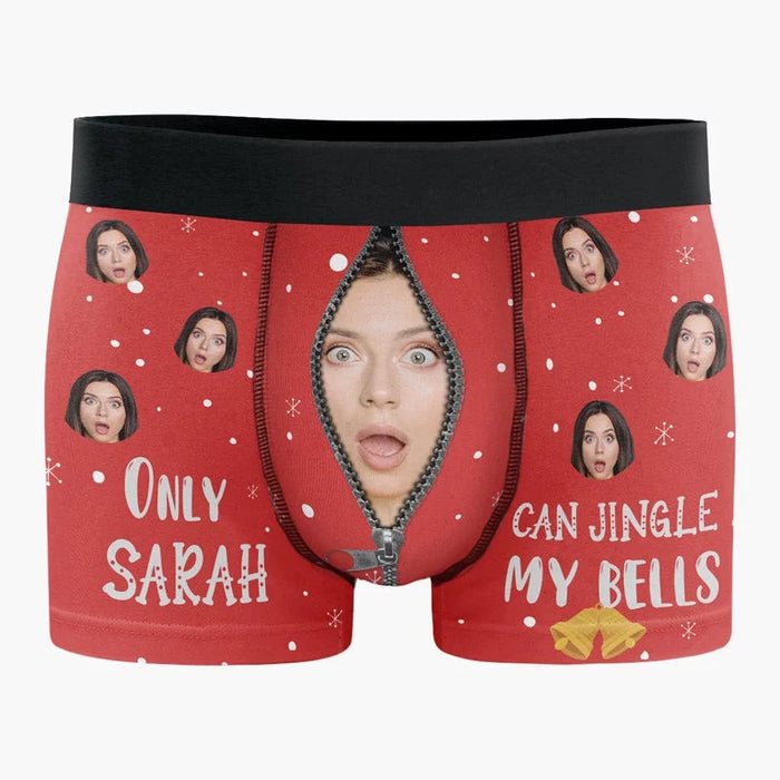 Custom Photo Ring My Sleigh, Baby, It's Snowing Tonight - Funny Personalized Custom Boxer Briefs, Men's Boxers - Birthday Gift For Boyfriend, Husband, Anniversary