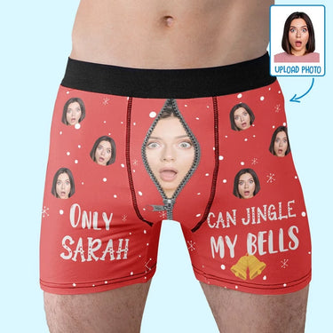 Custom Photo Ring My Sleigh, Baby, It's Snowing Tonight - Funny Personalized Custom Boxer Briefs, Men's Boxers - Birthday Gift For Boyfriend, Husband, Anniversary