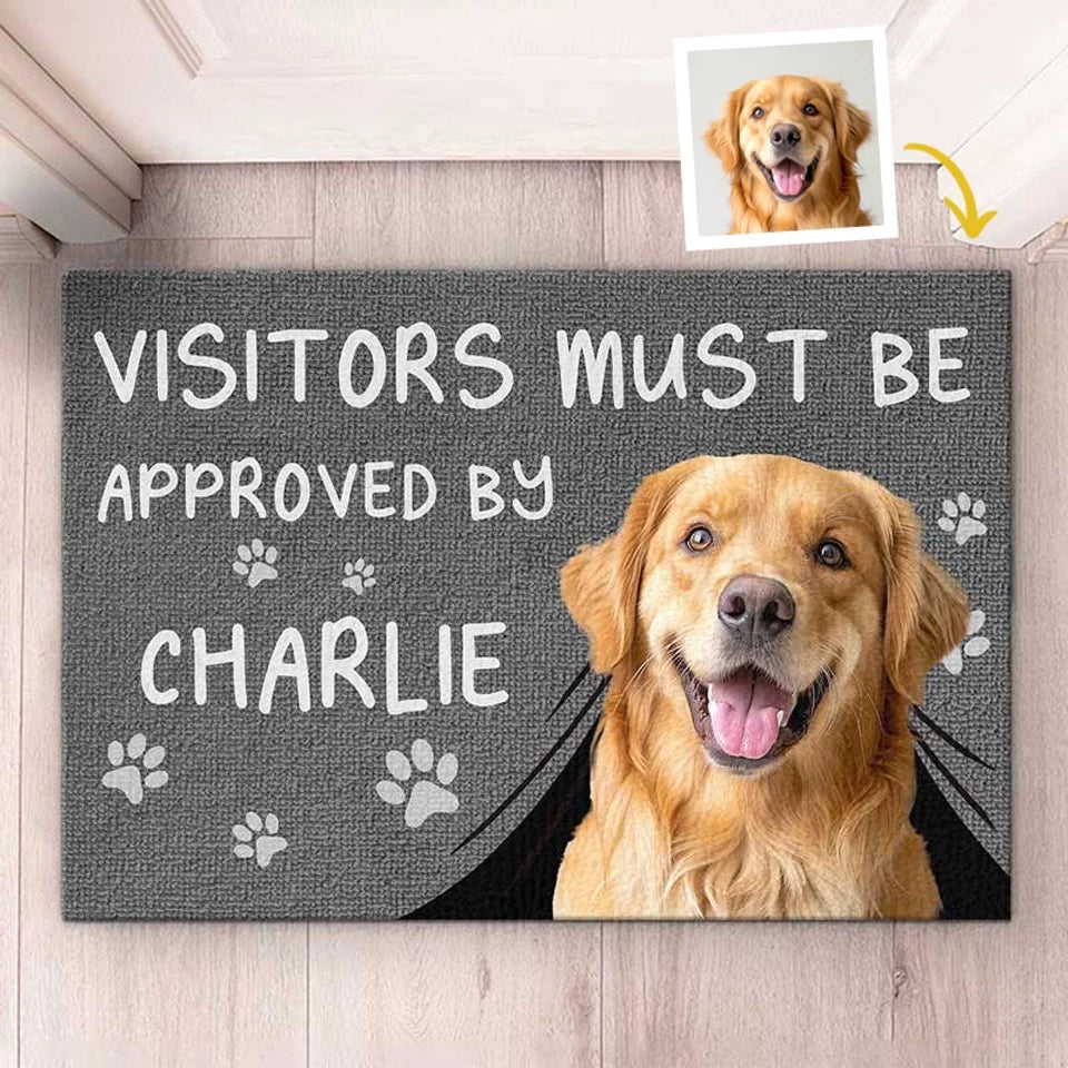 Custom Photo This House, This Dog, Their Rules - Custom Dog &amp; Cat Decorative Mat for Your Home - Perfect Housewarming Gift for Pet Owners &amp; Animal Lovers