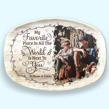 Custom Photo With You, I'm Home - Custom Engraved Couple Platter - Anniversary, Gift for Couple, Husband &amp; Wife