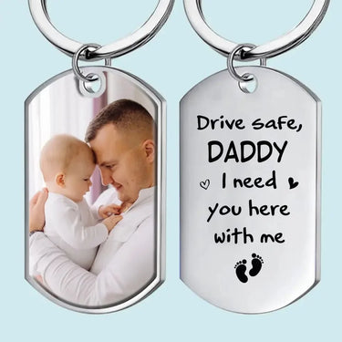 Custom Photo Daddy, Stay Safe for Us - Family Personalized Custom Keychain - Gift For Dad, Grandpa,   Father's Day