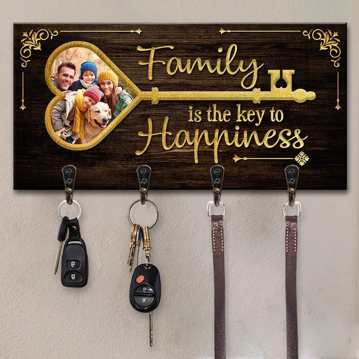 Custom Photo Family is the heart of happiness - Customized Family Home Décor Key Hanger and Key Holder - Gift For Family Members