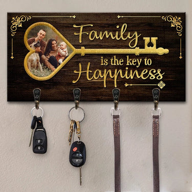 Custom Photo Family is the heart of happiness - Customized Family Home Décor Key Hanger and Key Holder - Gift For Family Members