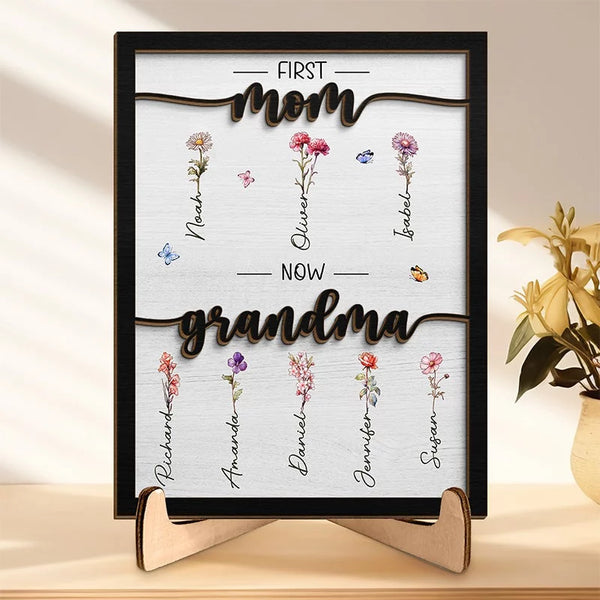 A Journey: From Mom to Grandma - Beautiful Personalized Family Wooden Plaque with Stand (2 Layers) - Gift For Mom, Grandma, Mother's Day