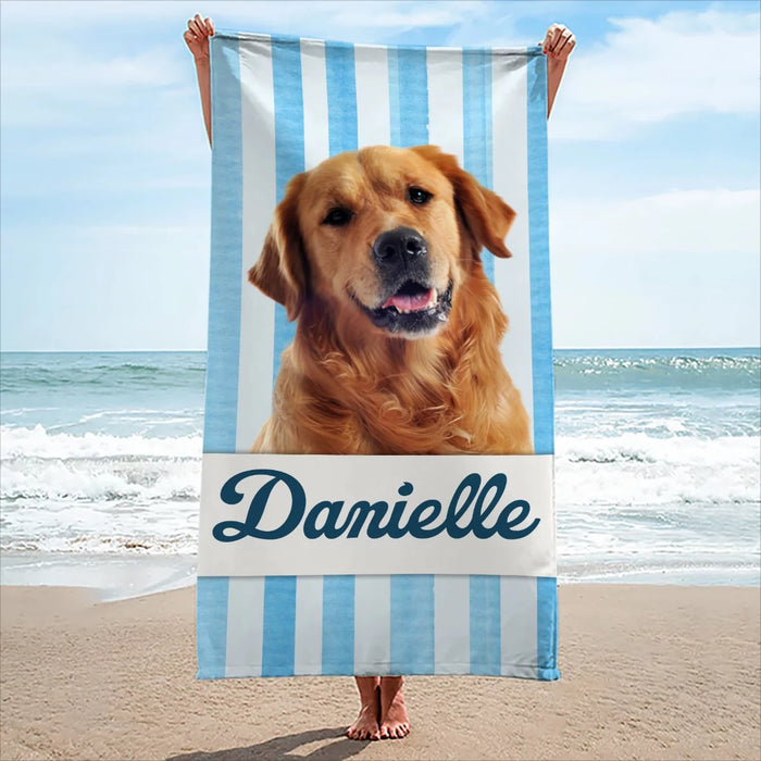Custom Photo Glow by the Shore - Custom Personalized Beach Towel for Dogs &amp; Cats - Summer Vacation Gift, Gift For Family Members, Pet Owners, Pet Lovers