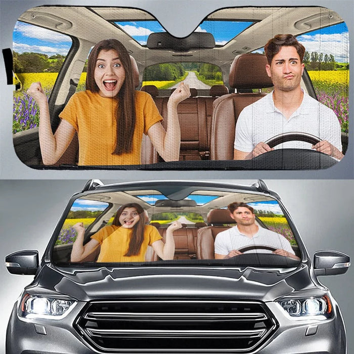 Custom Photo Good Vibes Together - Personalized  Custom Auto Sunshade Car Window Protector - Gift For Couple, Husband , Wife