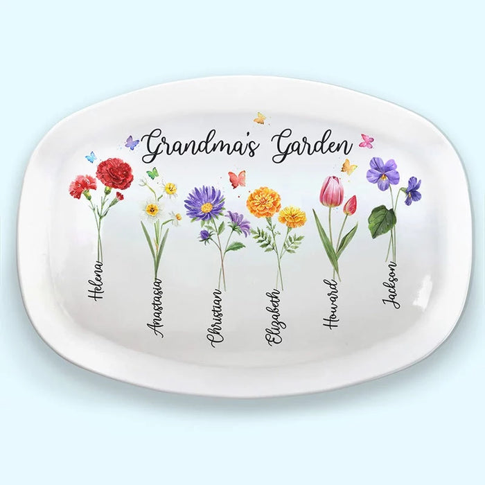 Grandma’s Magical Garden - Custom Engraved Family Platter - Mother's Day, Birthday Gift For Grandma