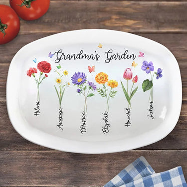 Grandma’s Magical Garden - Custom Engraved Family Platter - Mother's Day, Birthday Gift For Grandma