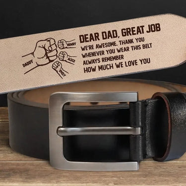 Amazing Effort, We Rock! - Personalized Leather Belt with Custom Family Engraving- The Best Father’s Day Gift for Dad and Grandpa