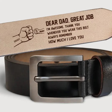 Amazing Effort, We Rock! - Personalized Leather Belt with Custom Family Engraving- The Best Father’s Day Gift for Dad and Grandpa
