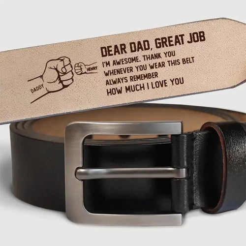 Amazing Effort, We Rock! - Personalized Leather Belt with Custom Family Engraving- The Best Father’s Day Gift for Dad and Grandpa
