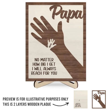 Hand in Hand, Now and Always - Custom 2-Layered Wooden Plaque for Family with Flat Display Stand - Father’s Day, Presents for Dad and Grandpa