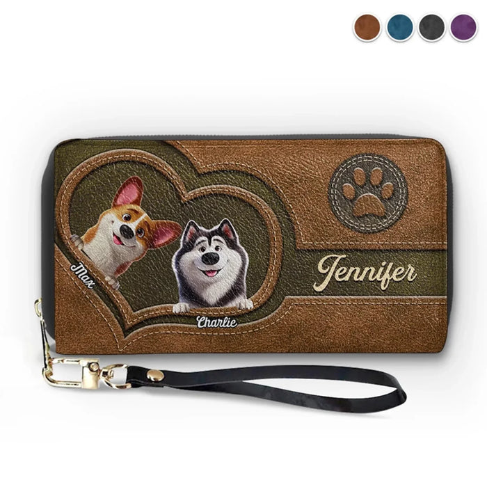 Hearts and Paws - Custom Leather Long Wallet with Pet Design - Made for Animal Lovers and Proud Pet Owners