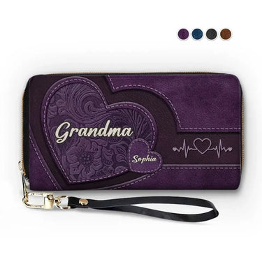 Take My Hand, Capture My Heart - Customizable Family Leather Long Wallet - Heartfelt Mother's Day Gifts for Mom and Grandma