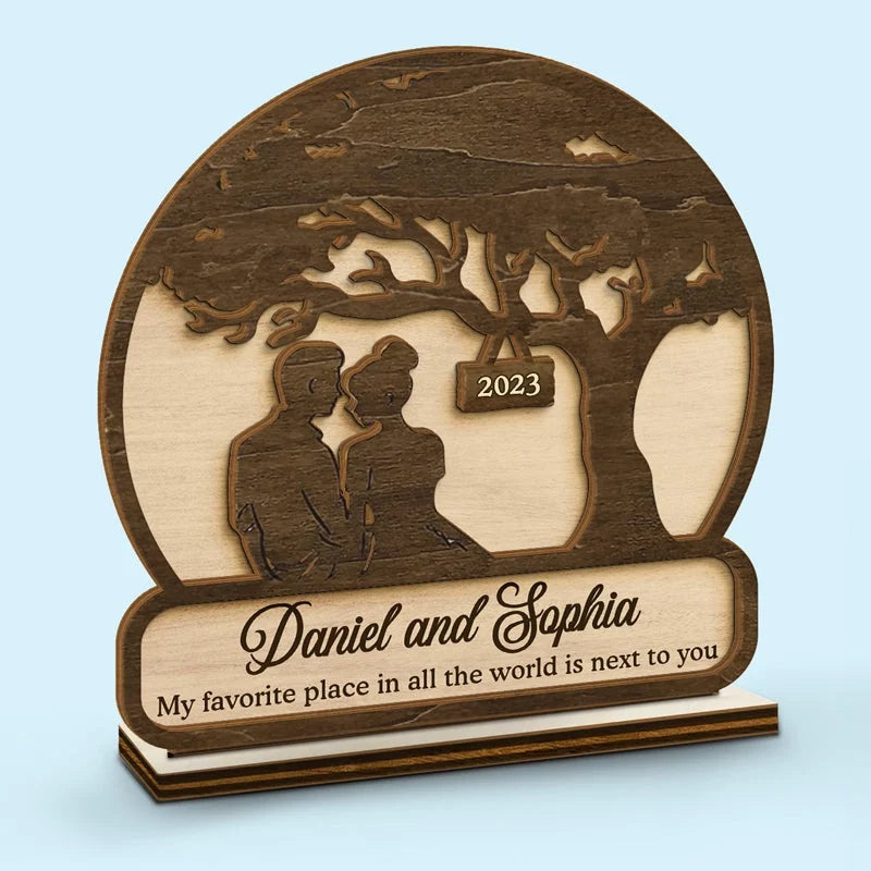 Home Is Wherever I'm With You - Custom 2-Layered Wooden Plaque for Couples with Flat Display Stand - Perfect for Housewarming, Anniversaries, Husband &amp; Wife