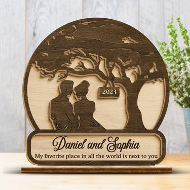Home Is Wherever I'm With You - Custom 2-Layered Wooden Plaque for Couples with Flat Display Stand - Perfect for Housewarming, Anniversaries, Husband &amp; Wife