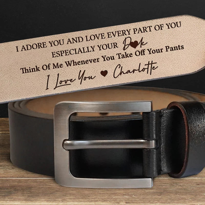 I Cherish Everything About You -Customizable Couple’s Leather Belt with Engraving – Perfect Anniversary Gift for Husband or Boyfriend