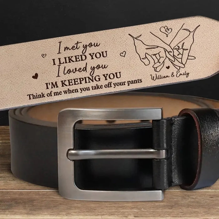 From Meeting You to Loving You, Every Moment Mattered - Customizable Couple’s Leather Belt with Engraving – Perfect Anniversary Gift for Husband or Boyfriend