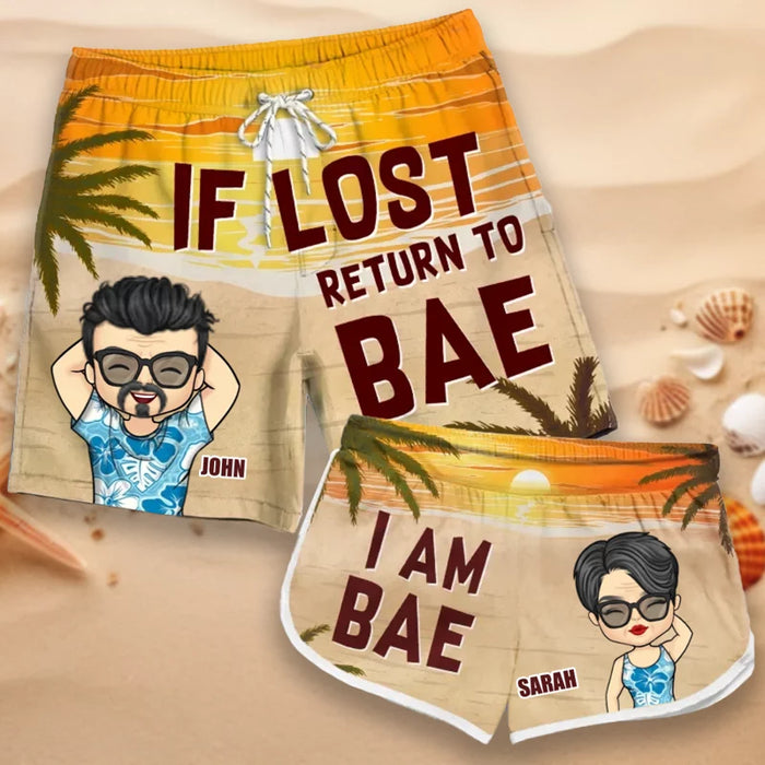 Return to My Sweetheart if Lost - Funny Customized Hawaiian Couple Beach Shorts - Ideal Gift for a Husband and Wife: Summer Getaway or Birthday Surprise