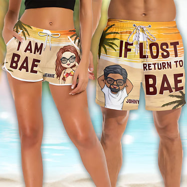 Return to My Sweetheart if Lost - Funny Customized Hawaiian Couple Beach Shorts - Ideal Gift for a Husband and Wife: Summer Getaway or Birthday Surprise