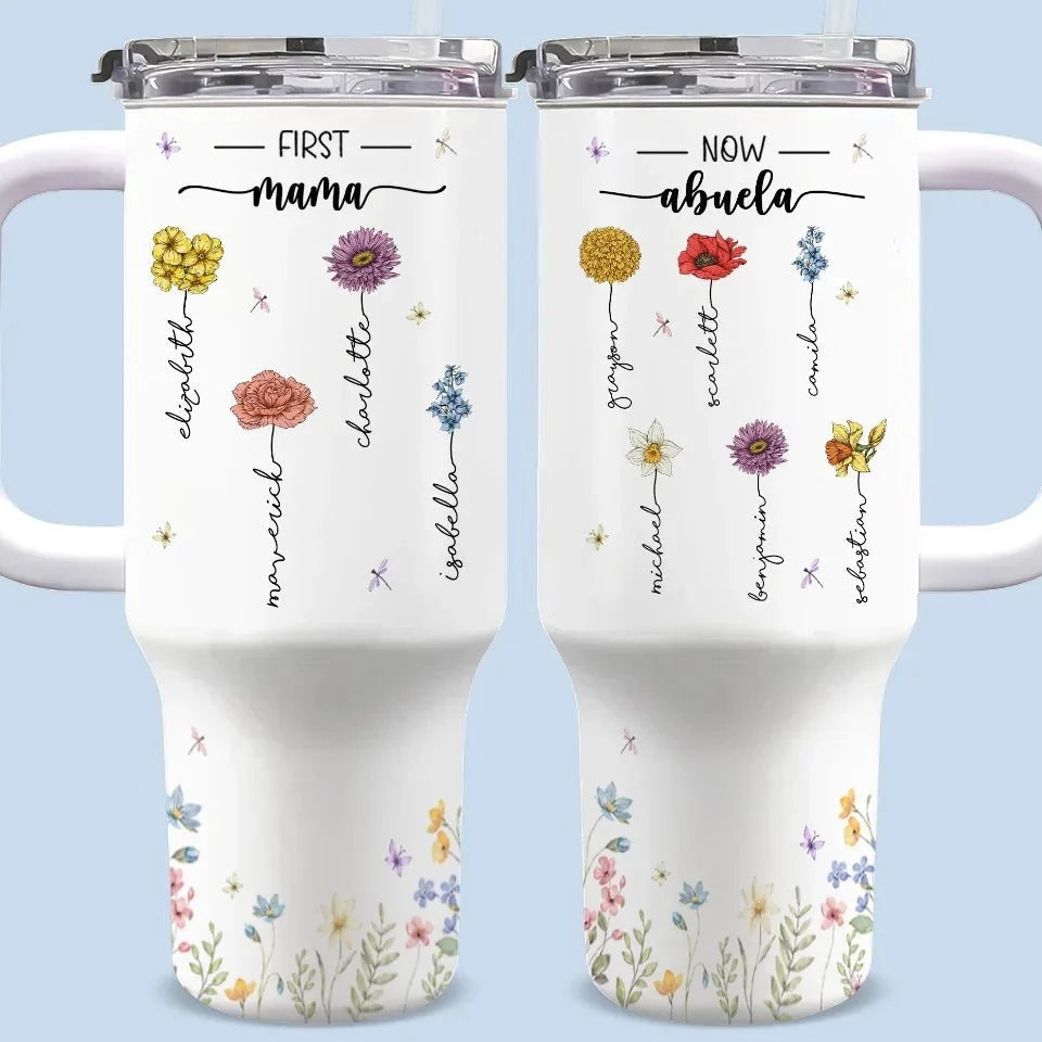 Let Your Light Bloom Anywhere - Family Name Customized 40Oz Insulated Tumbler with Handle - Mother's Day, Gift For Mom, Daughter