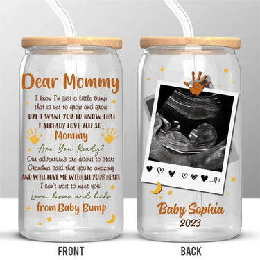 Custom Photo Looking Forward to Meeting You - Customizable Family Glass Cup for Cold Beverages - Mother's Day, Baby Shower Gift, Gift For First Mom