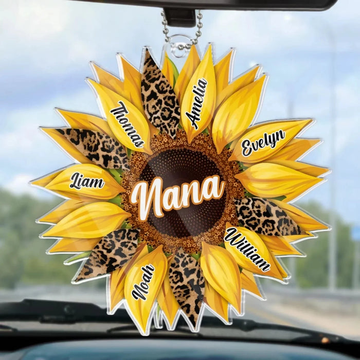 Love Unites Us, Together We Blossom - Personalized Family Custom Car Ornament – Acrylic Shaped Design - Mother's Day, Gift For Mom, Grandma