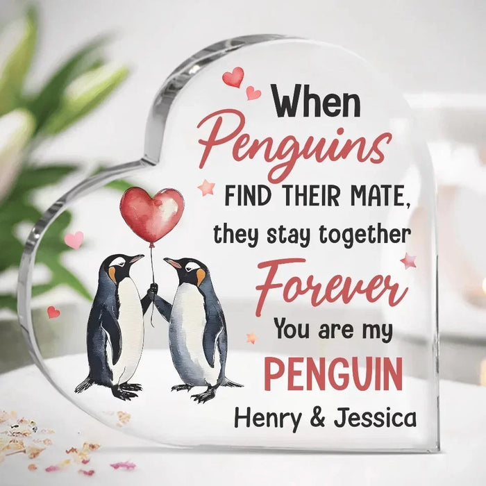 Love You Like Penguins Do - Custom Acrylic Heart Plaque For Couple - An Ideal Gift for Your Husband or Wife on Your Special Day