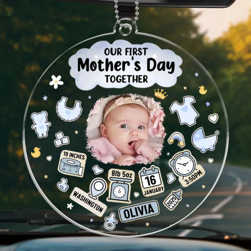 Custom Photo A Cherished Connection, A Memorable Day - Personalized Family Custom Car Ornament – Acrylic Shaped Design - Mother's Day, Baby Shower Gift, Gift For First Mom