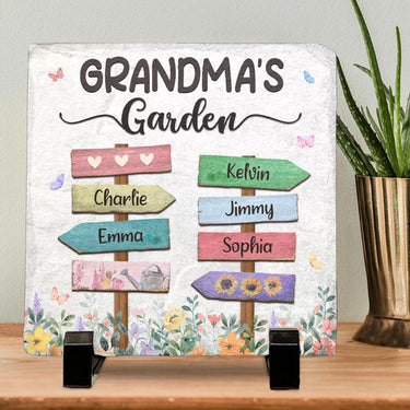 Our Family Garden Awaits You - Personalized Family Square Stone with Stand - Gift For Family Members