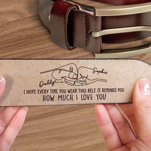 A Token of My Endless Love for You - Personalized Leather Belt with Custom Family Engraving- The Best Father’s Day Gift for Dad and Grandpa