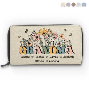 The Strength Behind Me: My Mother - Customizable Family Leather Long Wallet - Heartfelt Mother's Day Gifts for Mom and Grandma