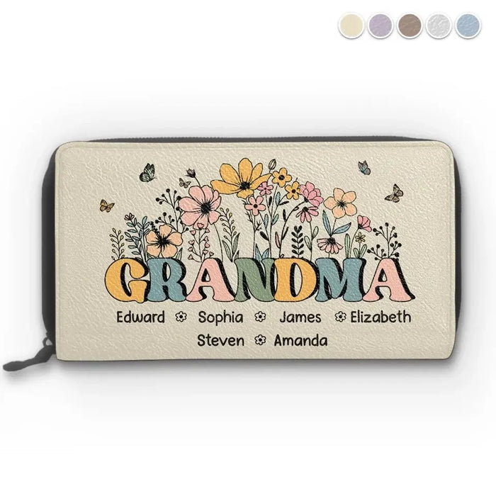 The Strength Behind Me: My Mother - Customizable Family Leather Long Wallet - Heartfelt Mother's Day Gifts for Mom and Grandma