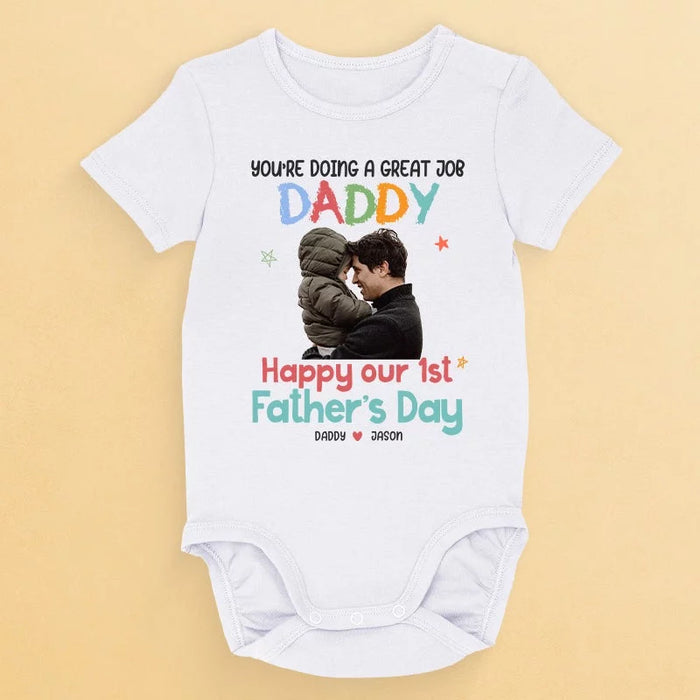 Happy 1st Father's Day: Customized Photo Keepsake! - Custom Personalized Baby Onesie for the Whole Family - Perfect Gifts for Father's Day and New Dads at Baby Showers