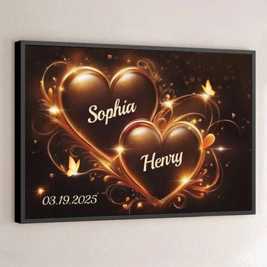 Two Hearts, One Love, Beating in Sync - Custom Couple Horizontal Poster with Your Special Design - Romantic Anniversary Gift for Your Beloved Husband and Wife