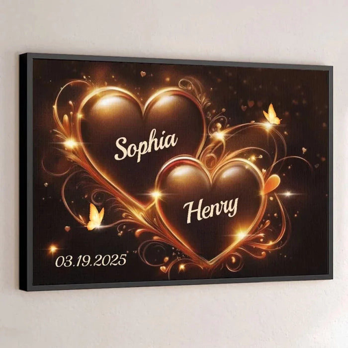 Two Hearts, One Love, Beating in Sync - Custom Couple Horizontal Poster with Your Special Design - Romantic Anniversary Gift for Your Beloved Husband and Wife