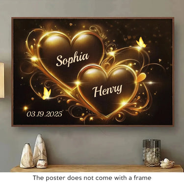Two Hearts, One Love, Beating in Sync - Custom Couple Horizontal Poster with Your Special Design - Romantic Anniversary Gift for Your Beloved Husband and Wife