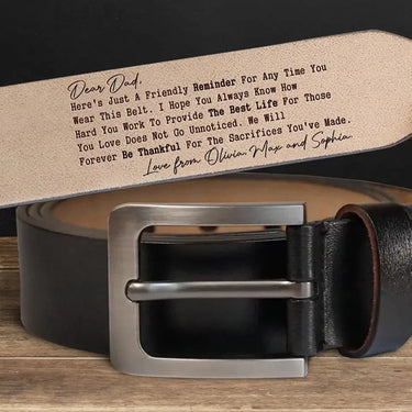 Our Gratitude Will Never Fade- Personalized Leather Belt with Custom Family Engraving- The Best Father’s Day Gift for Dad and Grandpa