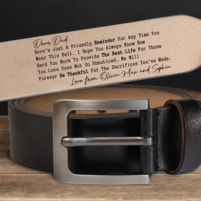 Our Gratitude Will Never Fade- Personalized Leather Belt with Custom Family Engraving- The Best Father’s Day Gift for Dad and Grandpa