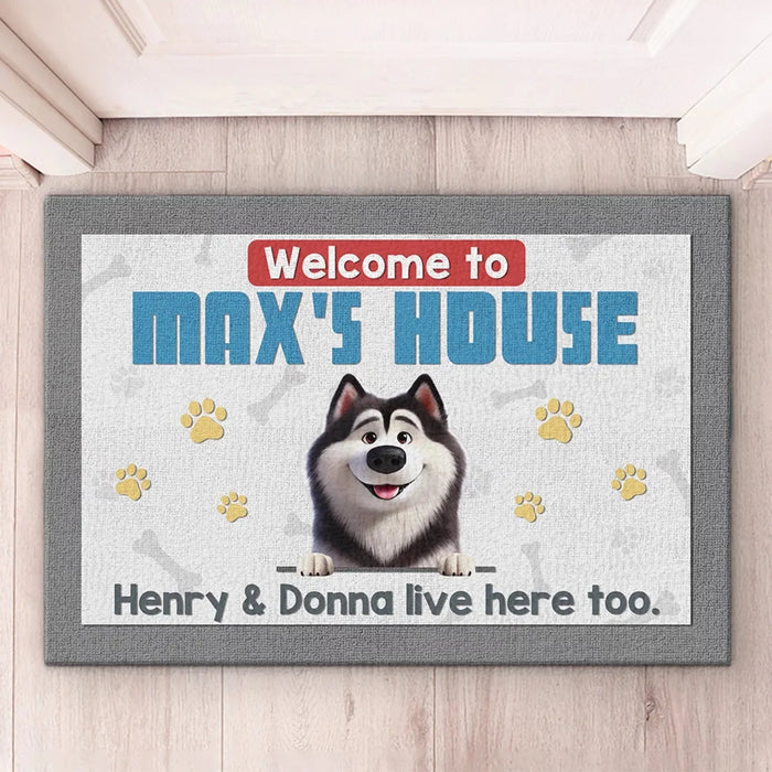 Welcome! I Let the Human Stay Here Too  - Custom Dog &amp; Cat Decorative Mat for Your Home - Perfect Housewarming Gift for Pet Owners &amp; Animal Lovers